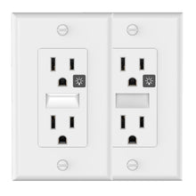 将图片加载到图库查看器，2Pack SOZULAMP LED GuideLight Tamper Resistant Decorator Outlet Combination with Light Sensor,Adjustable Night Light,Decora Duplex Receptacle-15 Amp,125 Volt,Electrical Outlet with Wall Cover Plates
